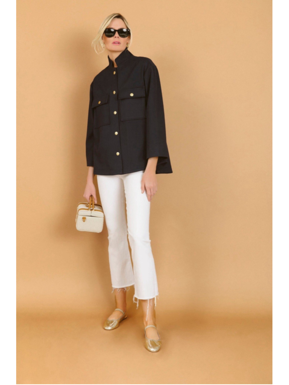 Tuckernuck Marant Navy Shirt Jacket Gold Snap M Heavy Thick Minimalist Classic